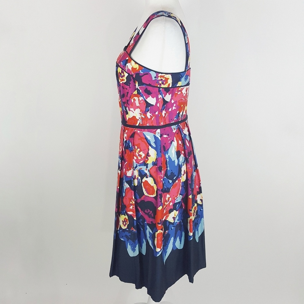 Adrianna Papell Floral Fit and Flare Dress Womens 6 Blue Sundresse - Picture 2 of 8